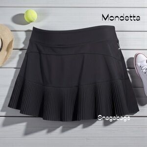 NWT Mondetta Women's Black Club Performance Luxury Pleated Athletic Skort Medium